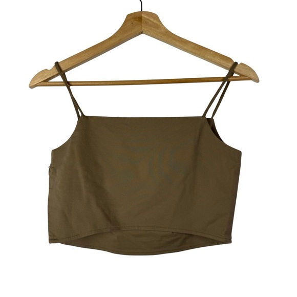 & Other Stories Light Brown Square Neck Crop Tank Top 2 - Picture 2 of 5